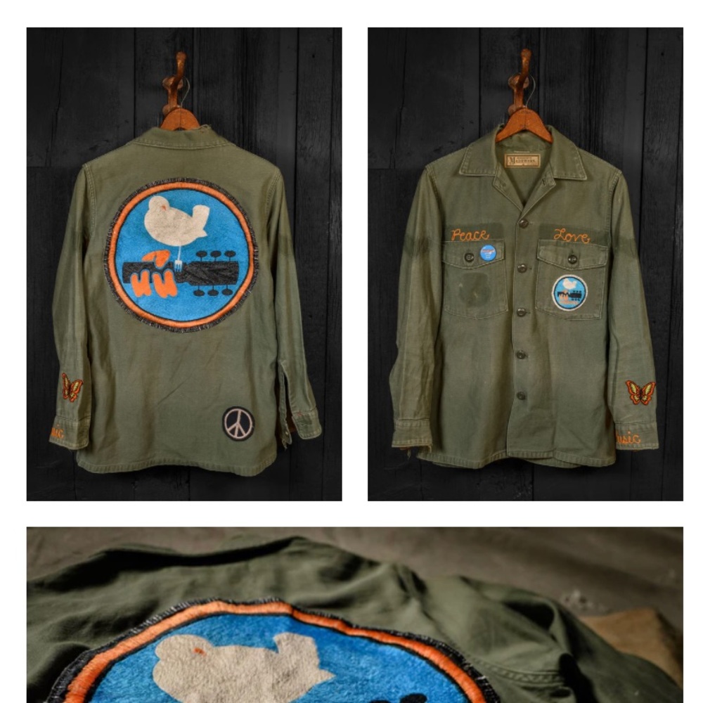 Madeworn xs WOODSTOCK PEACE & LOVE CHAIN STITCHED MILITARY JACKET - Picture 6 of 11